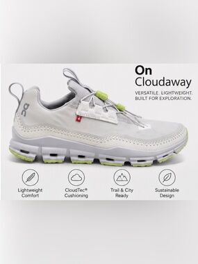 On Running Men's CloudTec Trail Sneaker in Light Grey with Lime Accents